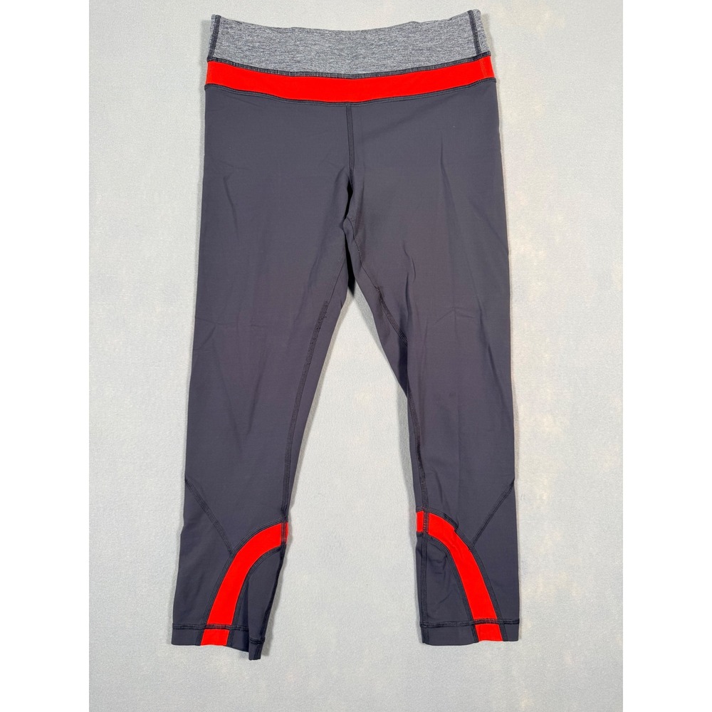 Lululemon Run Inspire Crop Leggings Gray Red Size 6 Activewear Running Yoga